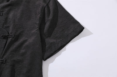 Camisa Corta Estilo Chino Tradicional con Botones de Rana para Hombre - Image 18