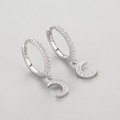 Aretes de Plata 925 con Diamantes y Diseño de Luna