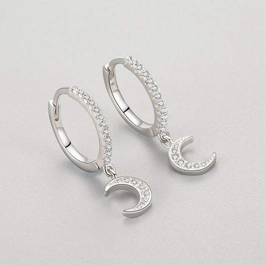 Aretes de Plata 925 con Diamantes y Diseño de Luna