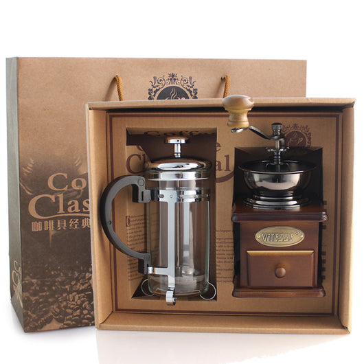 Set Molinillo de Granos + Cafetera de Prensa Francesa