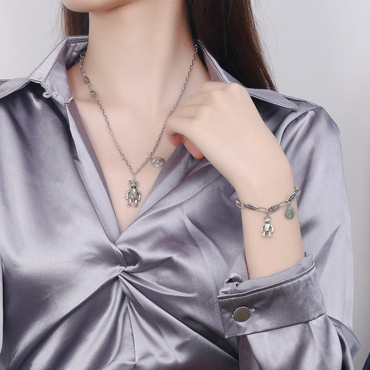 Pulsera y Collar de Plata Tailandesa con Osito de la Suerte - Image 11
