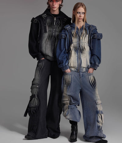 Jeans Vintage Desgastado con Diseño Plisado Reforzado - Image 9