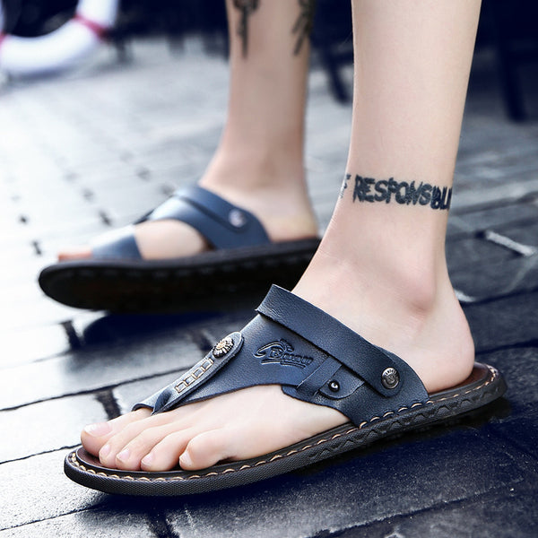 Sandalias de Cuero para Hombre Talla Grande con Diseño de Dos Dedos