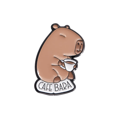 Cute capybara enamel brooch wearing a pink donut with sprinkles and "DONUT WORRY BE CAPPY" text. - Image 7