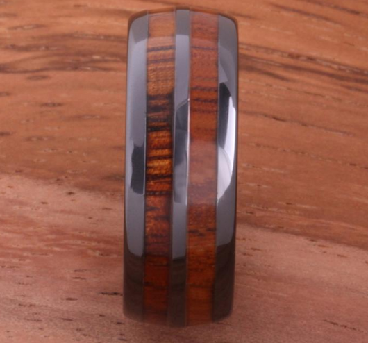Anillo de Cerámica y Madera Koa Oscura Doble - Image 4