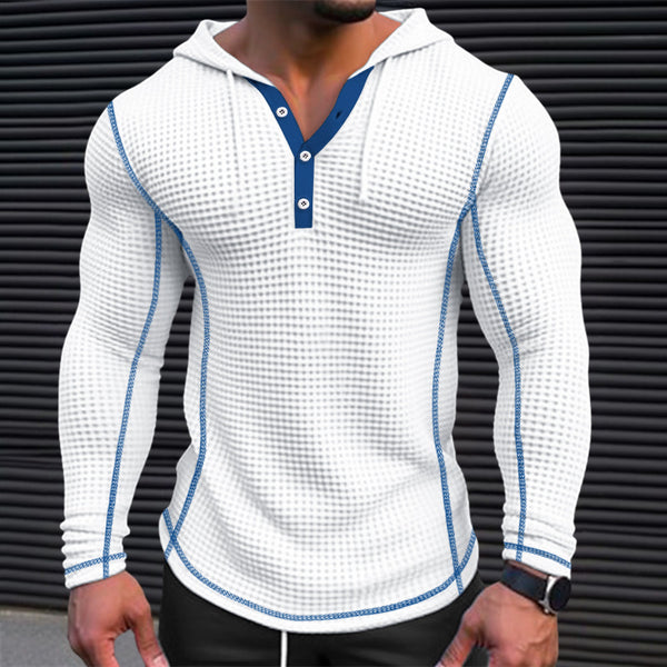 Sudadera Tipo Polo con Botones y Textura Waffle para Hombre - Manga Larga Casual