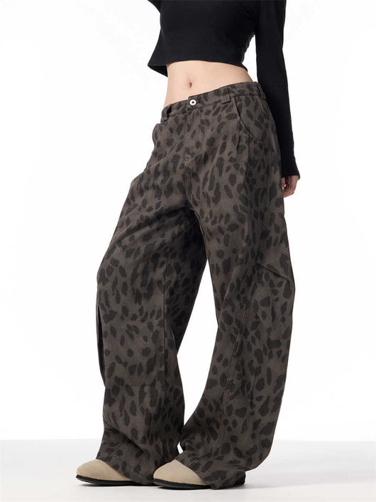 Pantalones Jeans Leopardo Retro Mujer Cintura Alta Pierna Ancha - Image 2