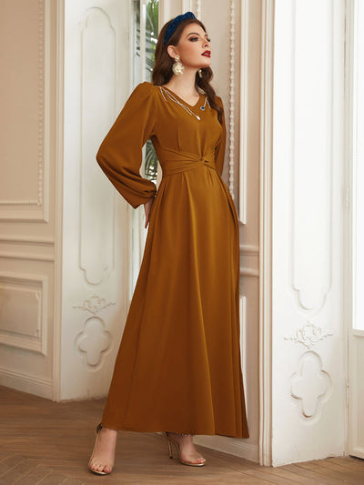 Vestido Largo Elegante de Manga Larga en Colores Sólidos Estilo Francés - Image 3