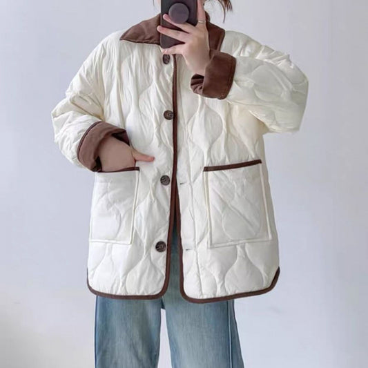 Abrigo Invierno Diseño Solapa Bicolor Estampado Diamante