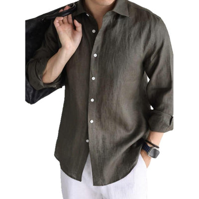 Camisa Casual Business Mezcla Algodón Lino Teñida en Hilo Colores Sólidos - Image 5