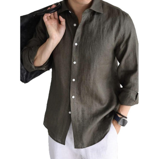 Camisa Casual Business Mezcla Algodón Lino Teñida en Hilo Colores Sólidos - Image 5