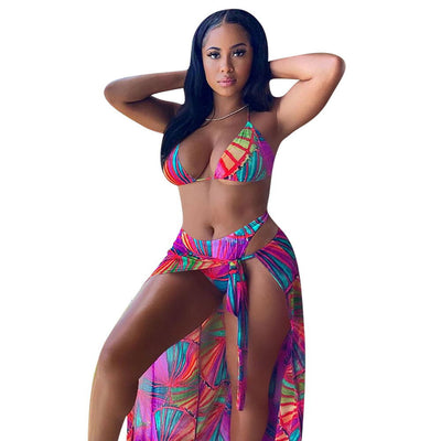 Traje de Baño Dividido Estampado de Tres Piezas para Playa - Image 10