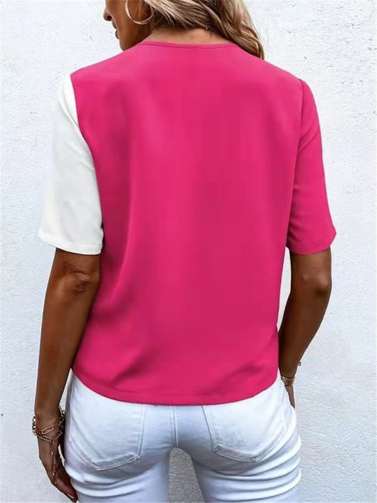 Blusa Elegante de Chifón con Contraste y Manga Corta para Mujer - Image 25