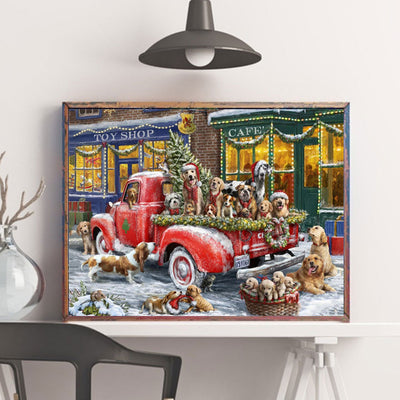 Cuadro Mosaico Navideño Perro - Pintura de Diamantes Artesanal