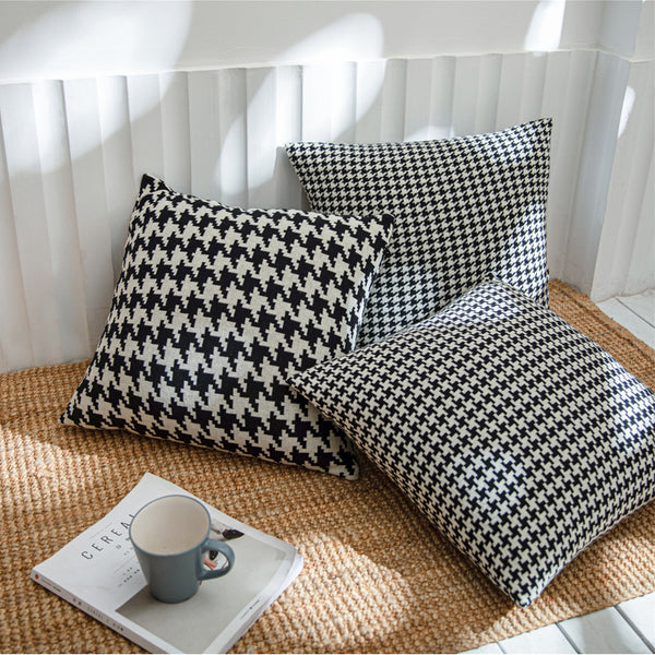 Funda de Cojín Houndstooth Nórdico Blanco y Negro Angsge
