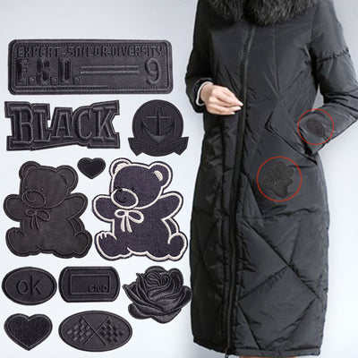 Parches Adhesivos para Ropa - Reparación sin Costura con Patrón de Bordado Negro - Image 4