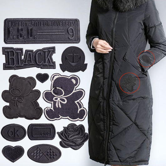 Parches Adhesivos para Ropa - Reparación sin Costura con Patrón de Bordado Negro - Image 4