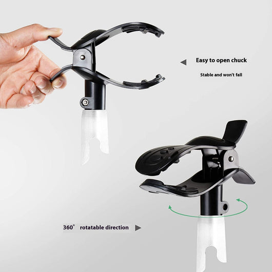 White flexible gooseneck ventilator hose bracket with a device clamp and a C-clamp base. - Image 14