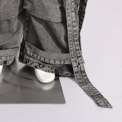 Pantalón Cargo Denim con Diseño de Cinta Decorativa y Bolsillos Múltiples - Image 23