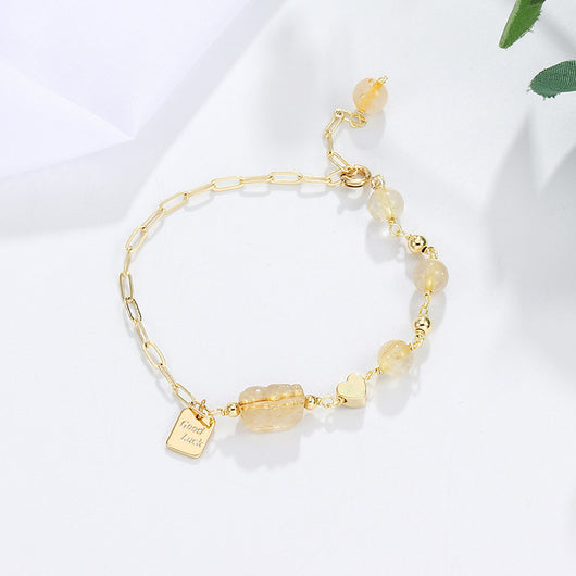 Pulsera de Cristal Dorado Natural con Costura Ajustable