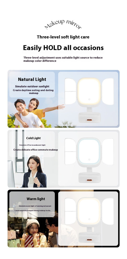 Espejo de Maquillaje LED de Escritorio Plegable con Luz Integrada - Image 13