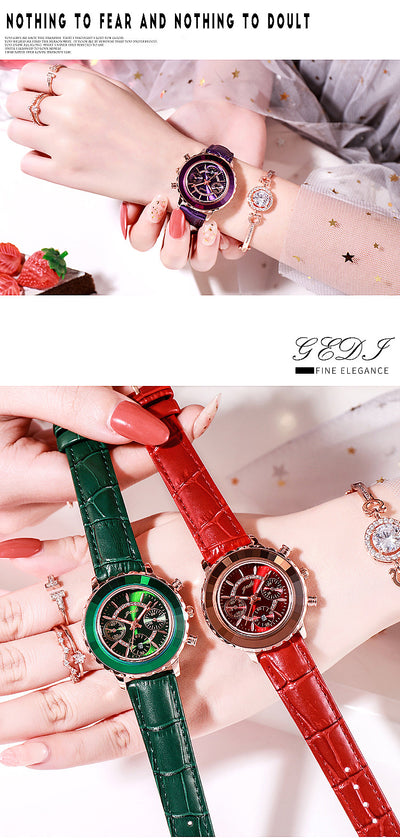 Reloj Pulsera de Cuero Verde con Calendario para Mujer - Image 7