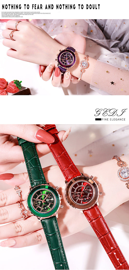 Reloj Pulsera de Cuero Verde con Calendario para Mujer - Image 7