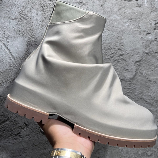 Botas Altas de Cuero Plisado con Plataforma para Hombre - Estilo Caballero