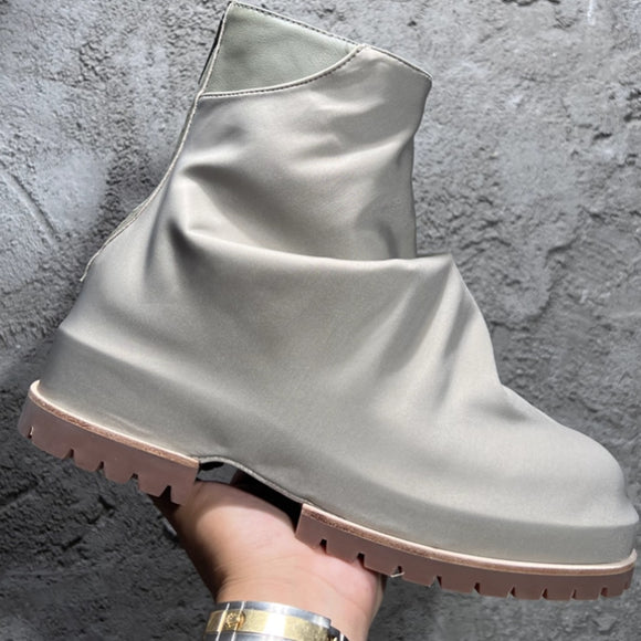 Botas Altas de Cuero Plisado con Plataforma para Hombre - Estilo Caballero