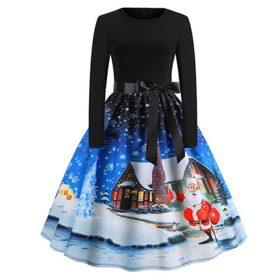 Vestido Retro Navideño Amplio de Manga Larga - Image 4