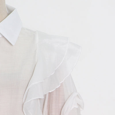 Blusa Organza Color Sólido con Cuello Solapa y Volantes - Image 20