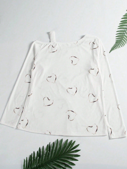 Blusa Strapless Sexy con Estampado de Corazones y Mangas Largas - Image 8