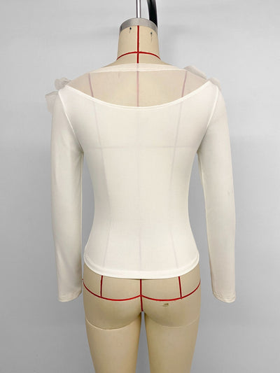Blusa Elegante Slim Fit con Paneles de Malla Floral 3D - Image 11