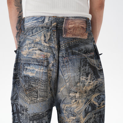 Pantalones Vaqueros Rectos con Estampado 3D Efecto Graffiti Rasgado - Image 19