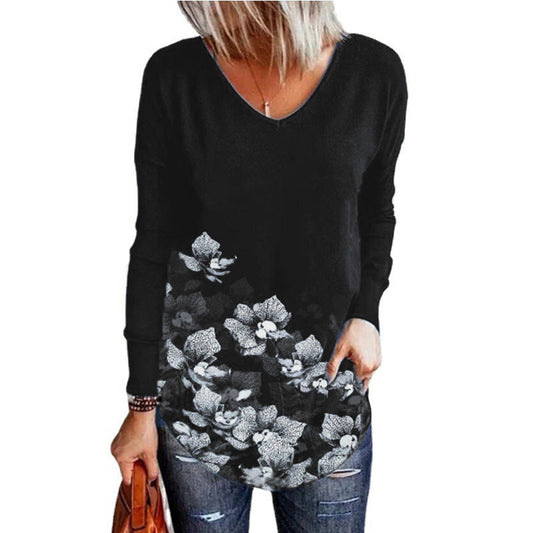 Blusa Suelta con Estampado Floral y Cuello en V para Mujer