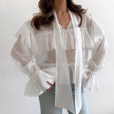 Blusa Elegante Estilo Francés con Cierre de Moño y Manga Larga - Image 4