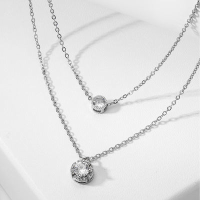 Collar Colgante de Circón Brillante Tridimensional, Cadena de Dos Capas para Mujer