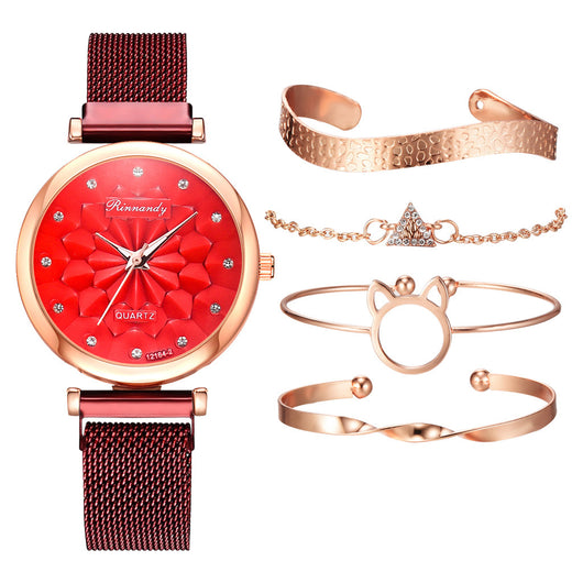 Pulsera Reloj con Cierre Magnético Floral y Malla Milanesa - Image 2
