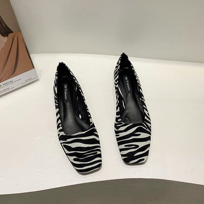 Zapatos Planos Punta Cuadrada Estilo Coreano con Patrón Zebra y Tacón Grueso - Image 3
