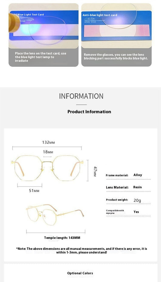 Rose gold frameless polygon anti-blue light glasses with clear lenses, held by a hand with pink nails. - Image 9