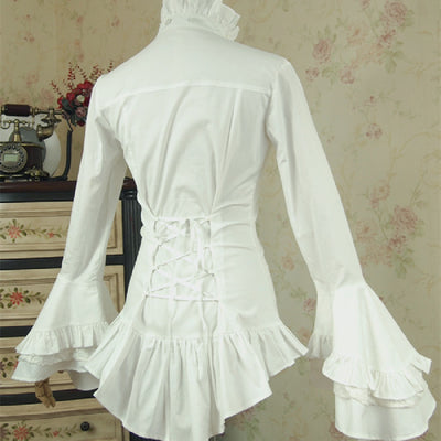 Blusa de Algodón Mercerizado con Mangas Acampanadas y Encaje - Image 7