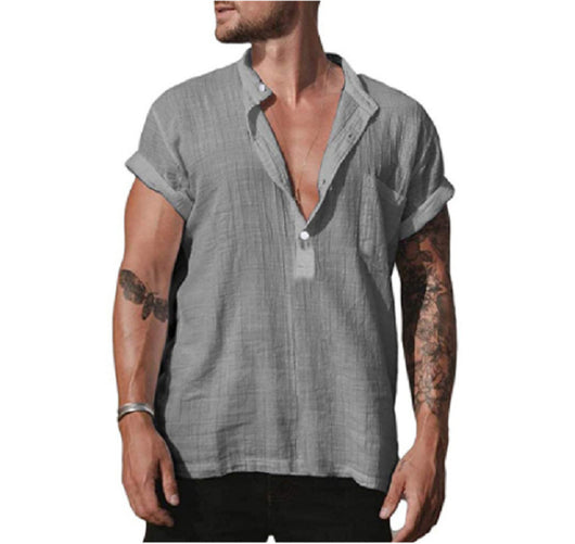 Camisa Suelta de Cuello Clásico con Bolsillo y Manga Corta - Image 10