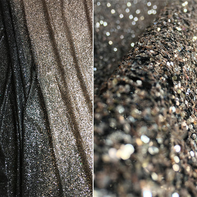 Tela Lentejuelas Bicolor Negro Dorado y Plateado - Versión Premium