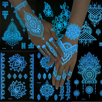 Tatuajes Temporales de Henna Fluorescentes - Diseños de Encaje para Manos y Brazos - Image 4