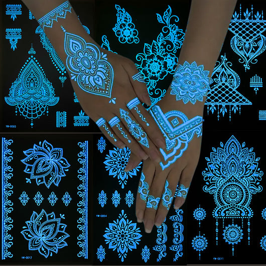 Tatuajes Temporales de Henna Fluorescentes - Diseños de Encaje para Manos y Brazos - Image 4
