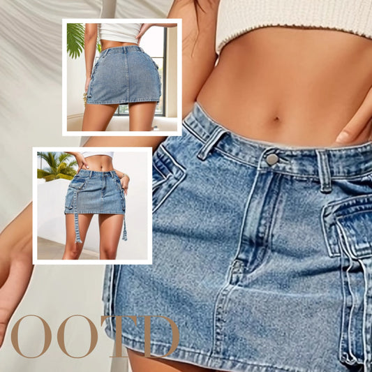 Minifalda Denim Y2K Cintura Baja Estilo Vintage 90s para Mujer