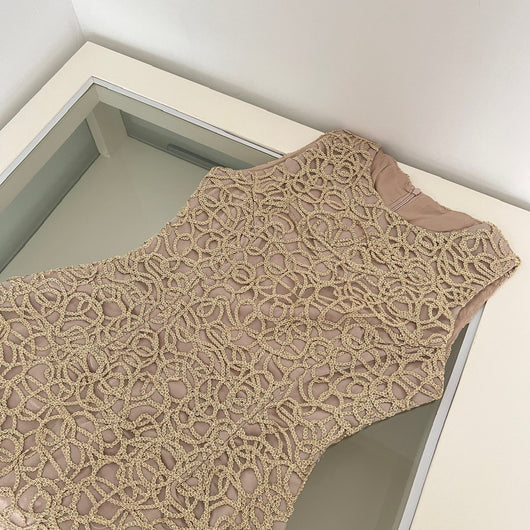 Vestido Midi Elegante Ajustado con Bordado 3D en Hilo Dorado - Image 5