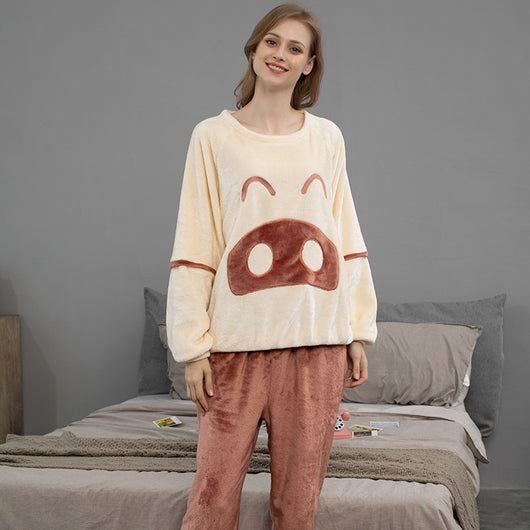 Pijama de Pareja en Franela con Diseño Cartoon Cuello Redondo - Image 2