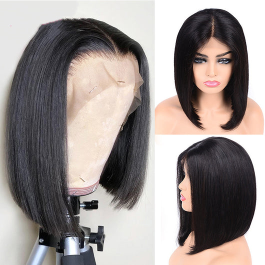 Peluca Frontal de Encaje Cabello Liso Negro Corto - Image 8