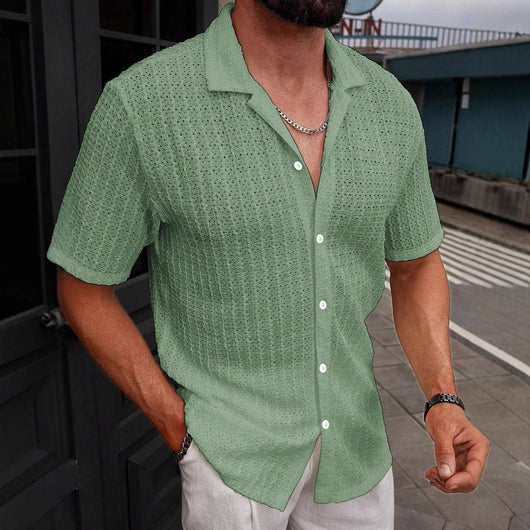 Camisa Casual de Rayas para Hombre con Cuello Solapa y Manga Corta - Image 4